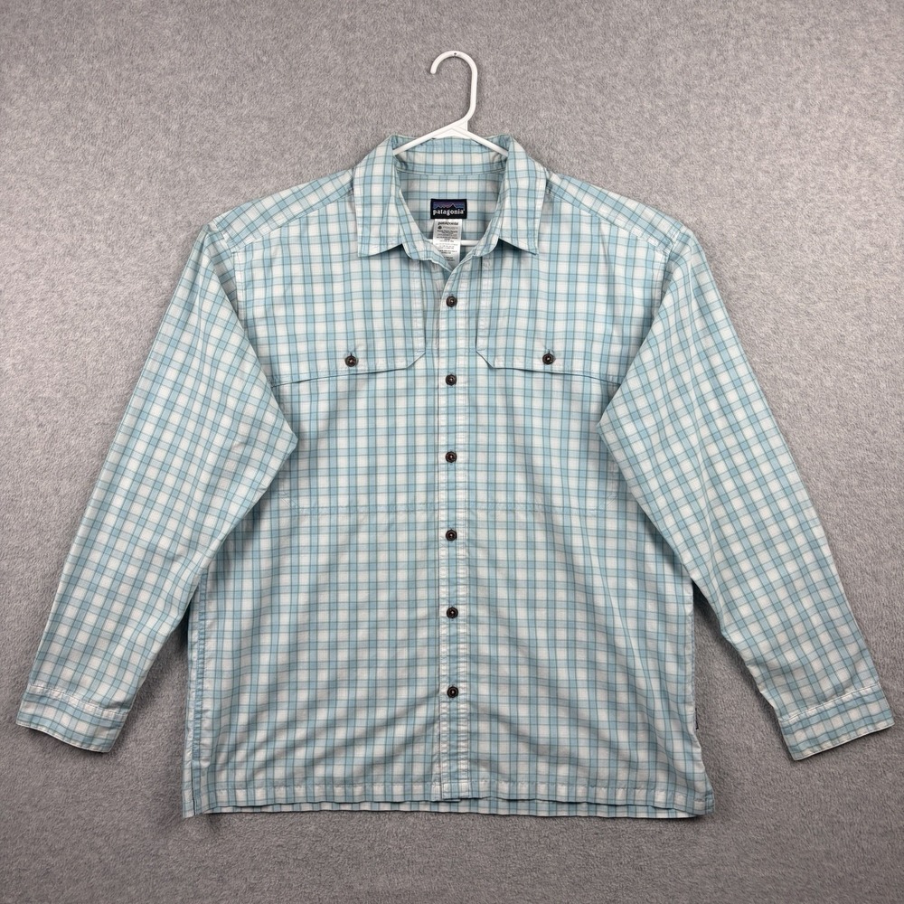 Patagonia Shirt Mens Large Blue Plaid Long Sleeve Island Hopper Organic Cotton